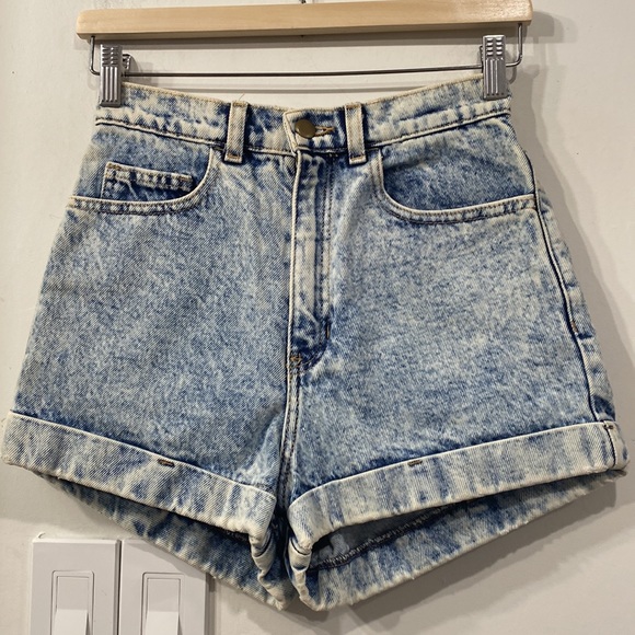 American Apparel Jeans High Waist Cuff Short Blue Acid Wash size 27 - Picture 3 of 11